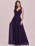 Chiffon Empire Waist Sleeveless Pleated Bridesmaid Dress – Dark Purple