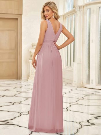 Chiffon Empire Waist Sleeveless Pleated Bridesmaid Dress - Dusty Rose