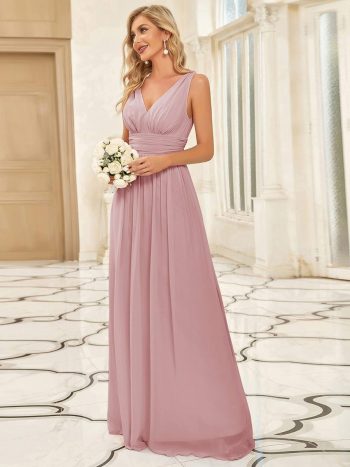 Chiffon Empire Waist Sleeveless Pleated Bridesmaid Dress - Dusty Rose