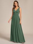 Chiffon Empire Waist Sleeveless Pleated V-neck Bridesmaid Dress - Eucalyptus