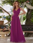Chiffon Empire Waist Sleeveless Pleated V-neck Bridesmaid Dress - Fuchsia