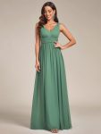 Chiffon Empire Waist Sleeveless Pleated V-neck Bridesmaid Dress - Green Bean