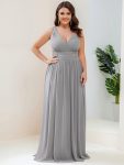 Chiffon Empire Waist Sleeveless Pleated Bridesmaid Dress – Grey