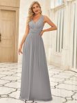 Chiffon Empire Waist Sleeveless Pleated Bridesmaid Dress - Grey