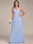 Chiffon Empire Waist Sleeveless Pleated V-neck Bridesmaid Dress - Ice Blue