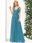 Chiffon Empire Waist Sleeveless Pleated V-neck Bridesmaid Dress - Jade Blue