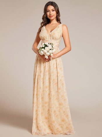 Chiffon Empire Waist Sleeveless Pleated Bridesmaid Dress - Golden Roses