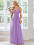 Chiffon Empire Waist Sleeveless Pleated V-neck Bridesmaid Dress - Lavender