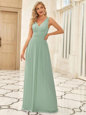 Chiffon Empire Waist Sleeveless Pleated Bridesmaid Dress - Mint Green