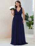 Chiffon Empire Waist Sleeveless Pleated Bridesmaid Dress – Navy Blue