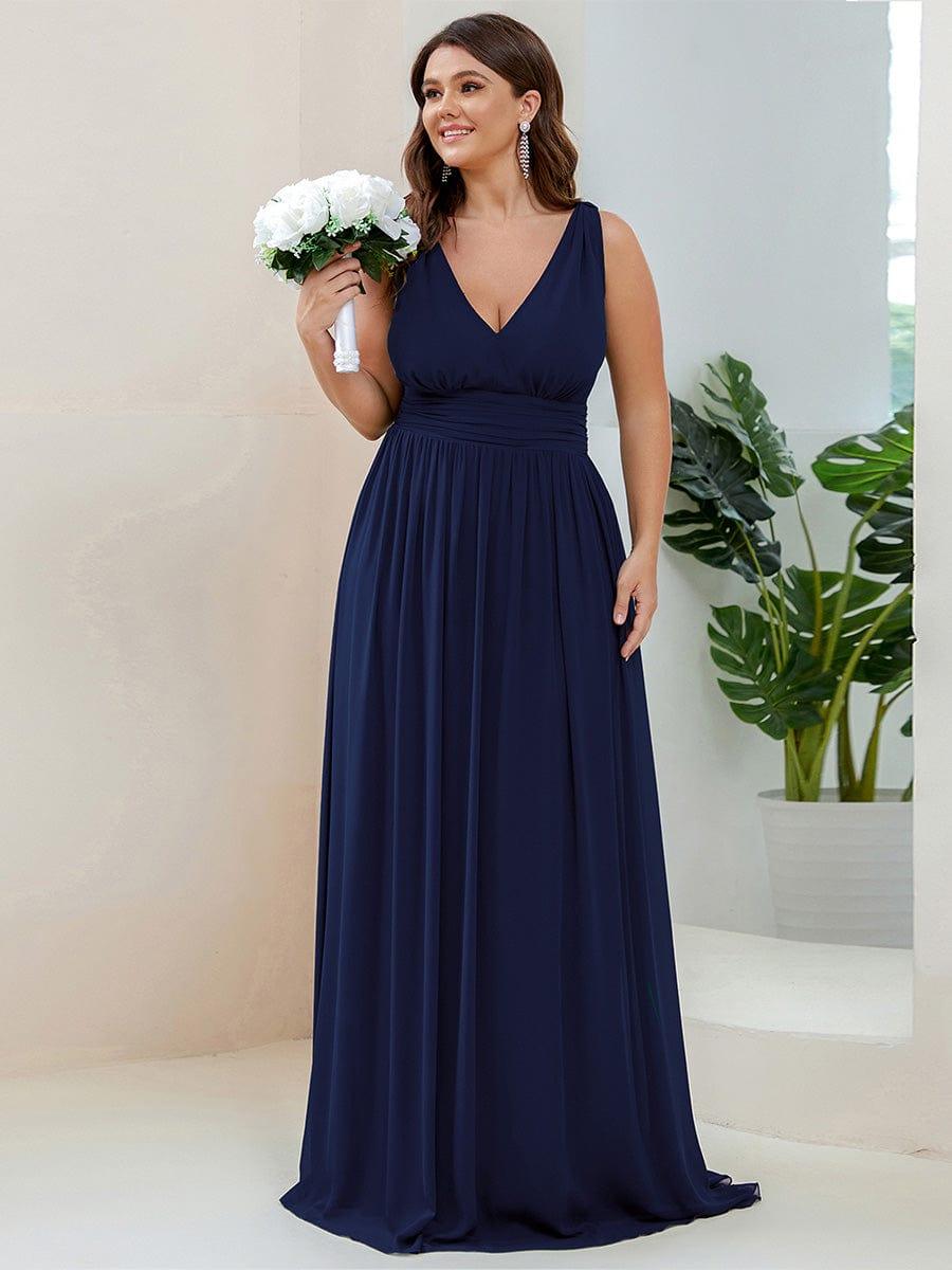 Chiffon Empire Waist Sleeveless Pleated Bridesmaid Dress - Navy Blue Chiffon Empire Waist Sleeveless Pleated Bridesmaid Dress - Navy Blue