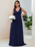 Chiffon Empire Waist Sleeveless Pleated Bridesmaid Dress – Navy Blue