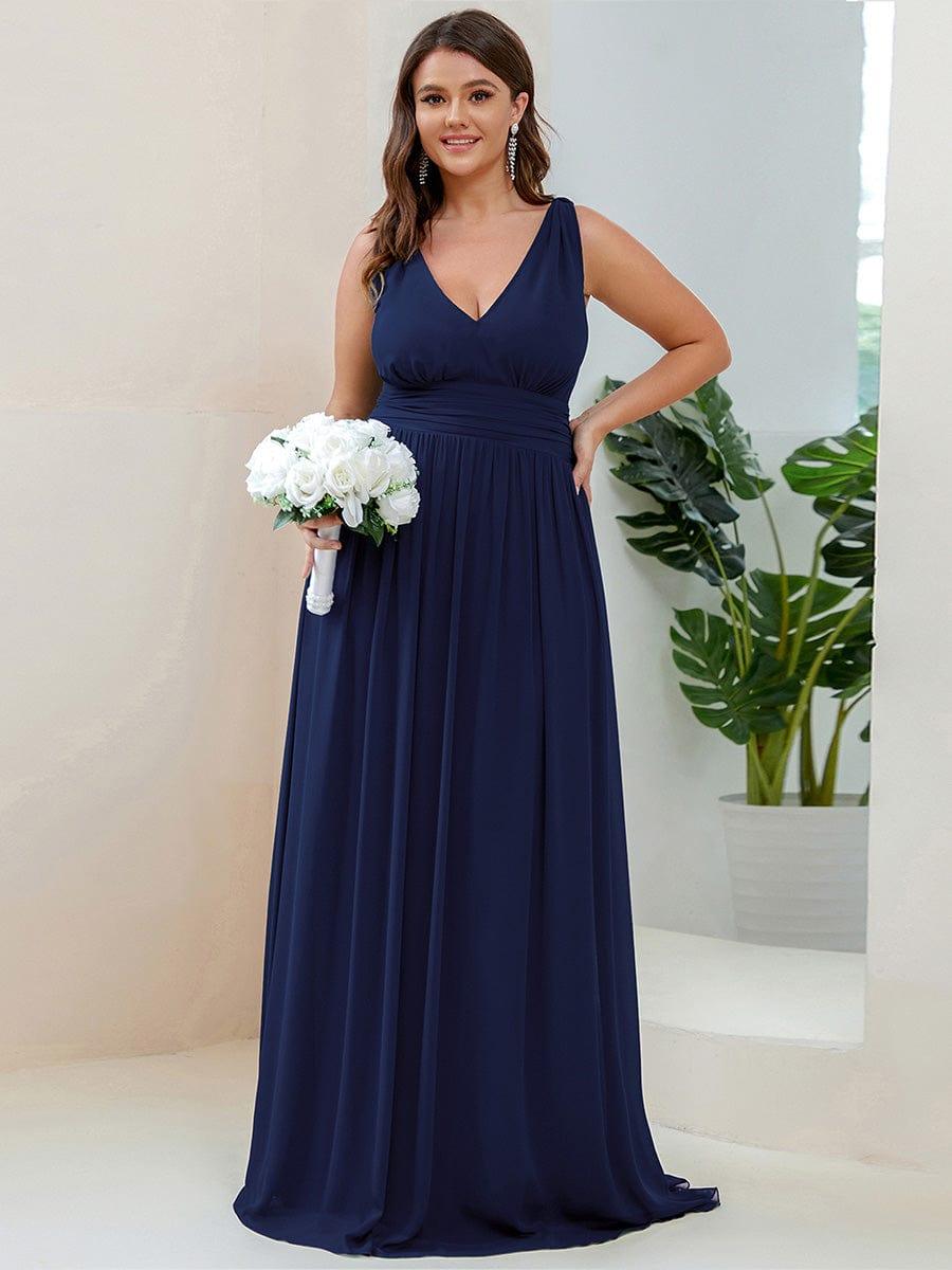 Chiffon Empire Waist Sleeveless Pleated Bridesmaid Dress - Navy Blue Chiffon Empire Waist Sleeveless Pleated Bridesmaid Dress - Navy Blue