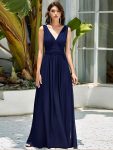 Chiffon Empire Waist Sleeveless Pleated Bridesmaid Dress - Navy Blue