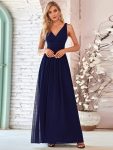 Chiffon Empire Waist Sleeveless Pleated Bridesmaid Dress – Navy Blue