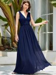 Chiffon Empire Waist Sleeveless Pleated Bridesmaid Dress – Navy Blue