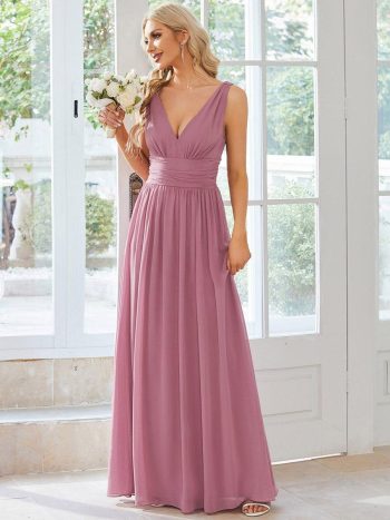 Chiffon Empire Waist Sleeveless Pleated Bridesmaid Dress - Purple Orchid