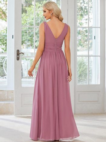 Chiffon Empire Waist Sleeveless Pleated Bridesmaid Dress - Purple Orchid