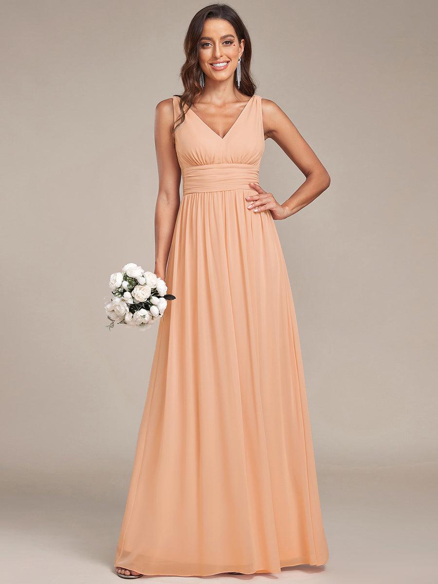 Chiffon Empire Waist Sleeveless Pleated V-neck Bridesmaid Dress - Peach Chiffon Empire Waist Sleeveless Pleated V-neck Bridesmaid Dress - Peach