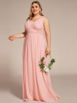 Chiffon Empire Waist Sleeveless Pleated Bridesmaid Dress – Pink