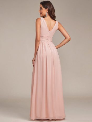 Chiffon Empire Waist Sleeveless Pleated Bridesmaid Dress - Pink