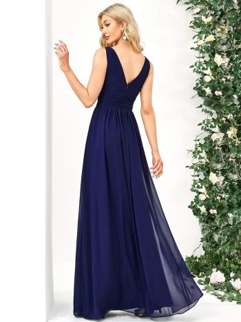 Chiffon Empire Waist Sleeveless Pleated Bridesmaid Dress - Royal Blue