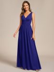 Chiffon Empire Waist Sleeveless Pleated V-neck Bridesmaid Dress - Sapphire Blue