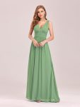Chiffon Empire Waist Sleeveless Pleated V-neck Bridesmaid Dress - Sage Green
