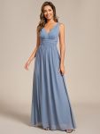 Chiffon Empire Waist Sleeveless Pleated V-neck Bridesmaid Dress - Slate Blue
