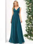 Chiffon Empire Waist Sleeveless Pleated Bridesmaid Dress - Teal