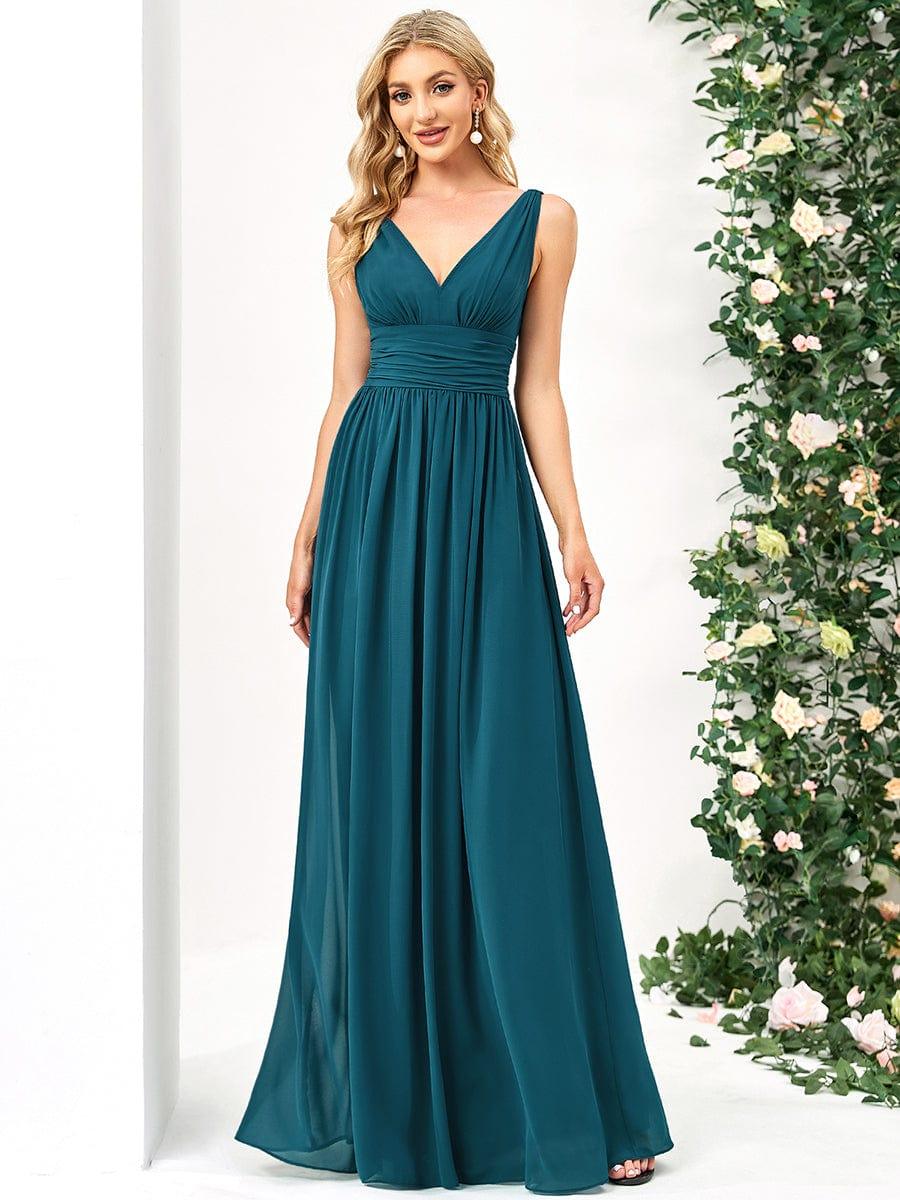 Chiffon Empire Waist Sleeveless Pleated Bridesmaid Dress - Teal Chiffon Empire Waist Sleeveless Pleated Bridesmaid Dress - Teal
