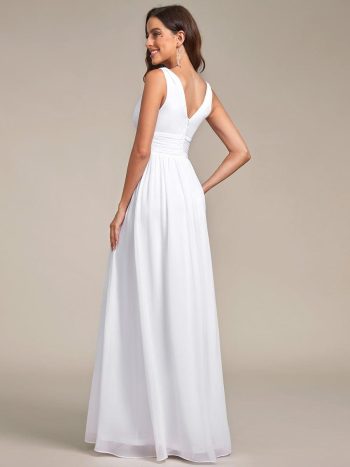 Chiffon Empire Waist Sleeveless Pleated Bridesmaid Dress - White