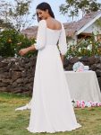 High-Slit Waist Pleated Off Shoulder Chiffon Bridesmaid Dress with Long Sleeves – White