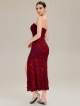 Thigh-High Slit Mesh Sleeveless Evening Dress – Burgundy