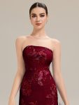 Thigh-High Slit Mesh Sleeveless Evening Dress – Burgundy