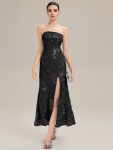 Thigh-High Slit Mesh Sleeveless Evening Dress - Black