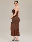 Thigh-High Slit Mesh Sleeveless Evening Dress – Brown