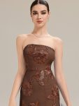 Thigh-High Slit Mesh Sleeveless Evening Dress – Brown
