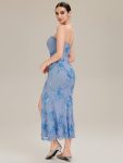 Thigh-High Slit Mesh Sleeveless Evening Dress – Ice Blue