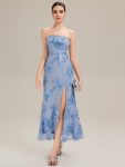 Thigh-High Slit Mesh Sleeveless Evening Dress - Ice Blue