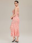 Thigh-High Slit Mesh Sleeveless Evening Dress – Pink