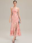 Thigh-High Slit Mesh Sleeveless Evening Dress - Pink
