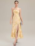 Thigh-High Slit Mesh Sleeveless Evening Dress - Yellow