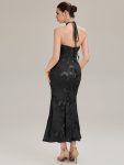 Floral Mesh Sleeveless Evening Dress – Black