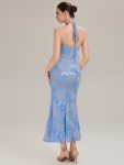 Floral Mesh Sleeveless Evening Dress – Ice Blue