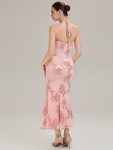 Floral Mesh Sleeveless Evening Dress – Pink