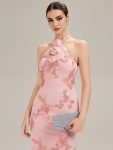 Floral Mesh Sleeveless Evening Dress – Pink