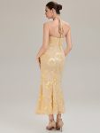 Floral Mesh Sleeveless Evening Dress – Yellow