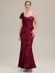 Jacquard Knit Sleeveless Evening Dress – Burgundy