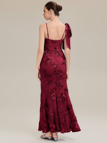 Jacquard Knit Sleeveless Evening Dress - Burgundy